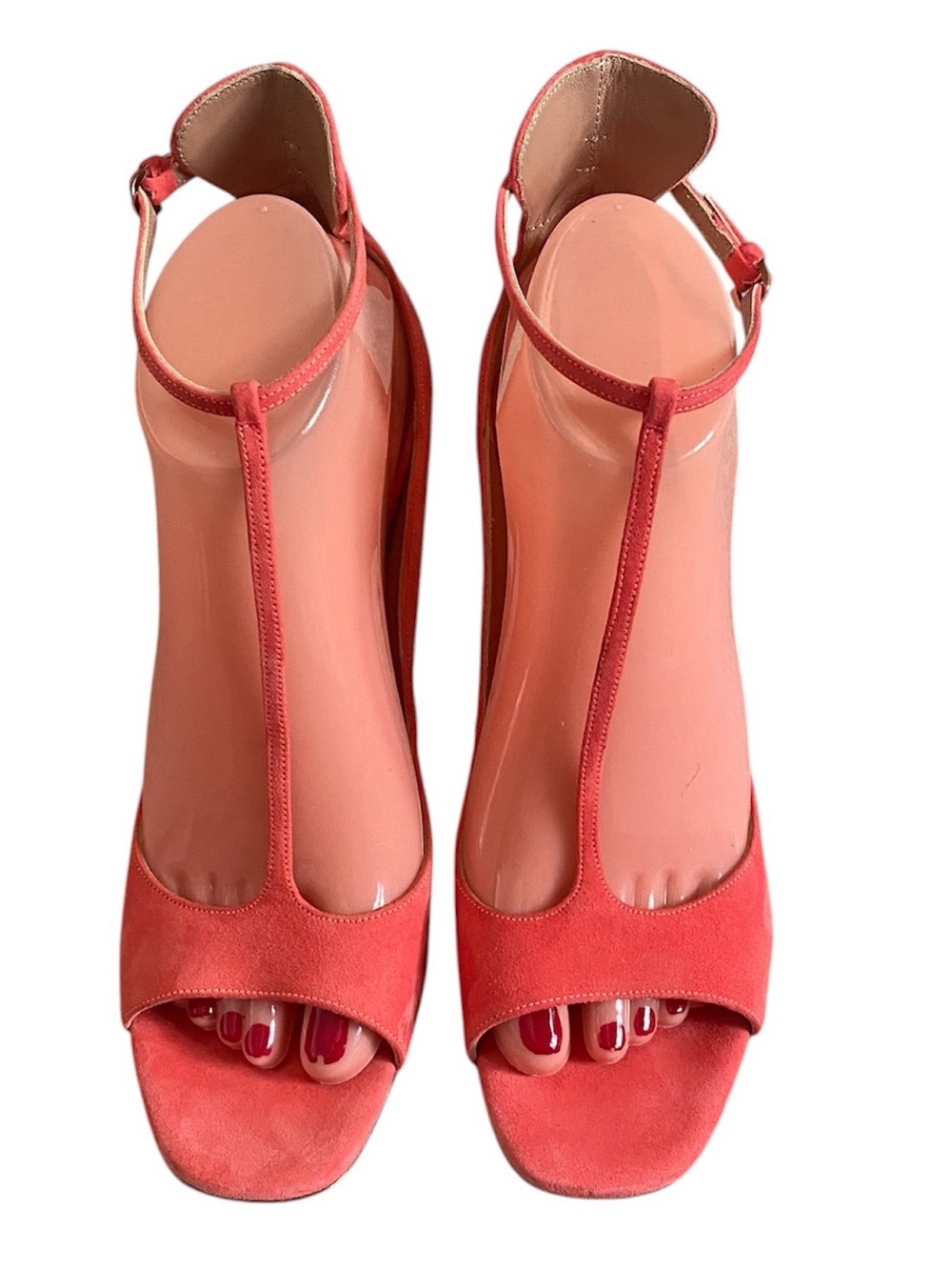 Brian Atwood coral suede open toe t strap heels Size 39
